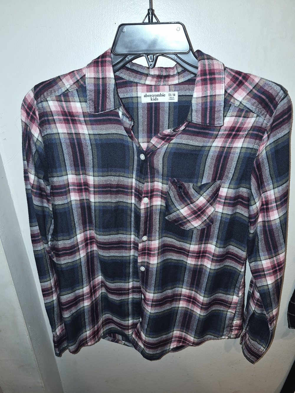 abercrombie kids Navy & Pink Plaid Button-Down Shirt